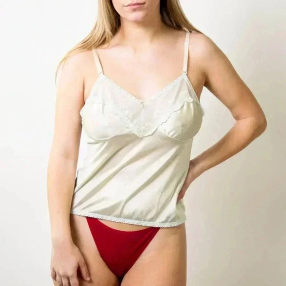 Vintage 90s Mint Green Lace Sheer Cami - Picture 3 of 6